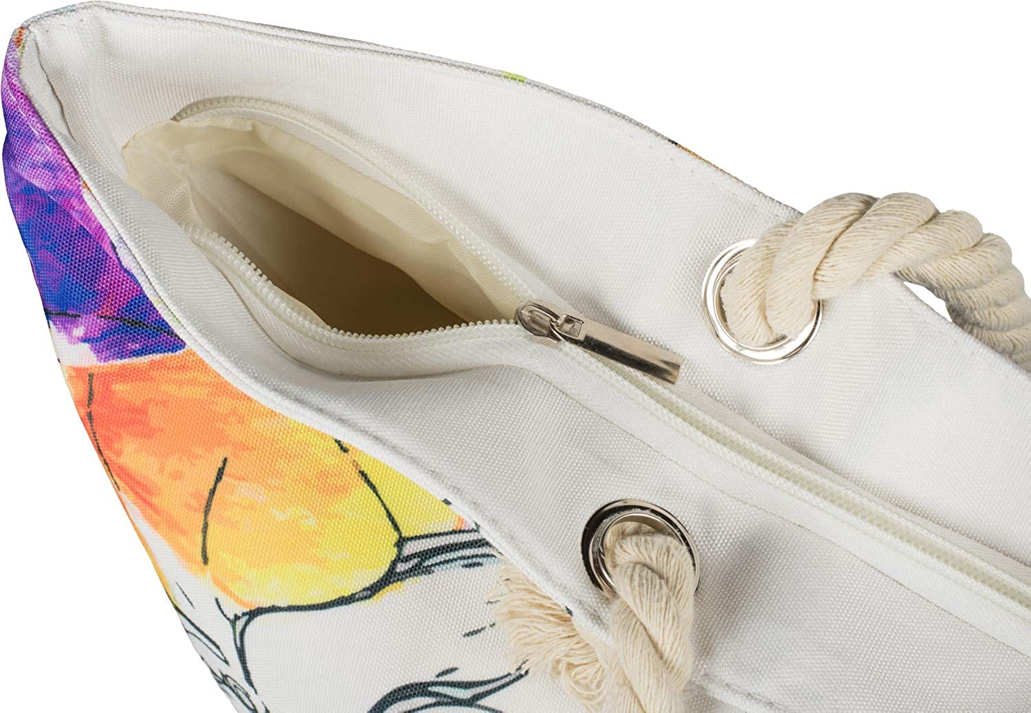 styleBREAKER Ladies XXL beach bag with colorful violet flowers flowers print, zipper, shoulder bag, shopper 02012346 - Image 3