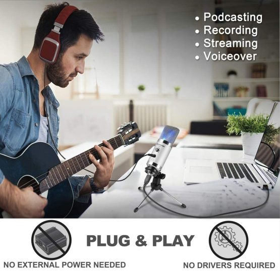 USB Microphone -Alvoxcon Computer Mic with Headphone Monitor Jack for Mac & Windows PC, Laptop, Podcasting, Studio Recording, Steaming, Twitch, Voiceover, PS4 Gaming, YouTube Video,with Desktop Stand - Image 4