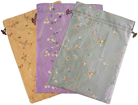 kilofly Embroidered Silk Jacquard Travel Bag, Lingerie & Shoes, Value Set of 3