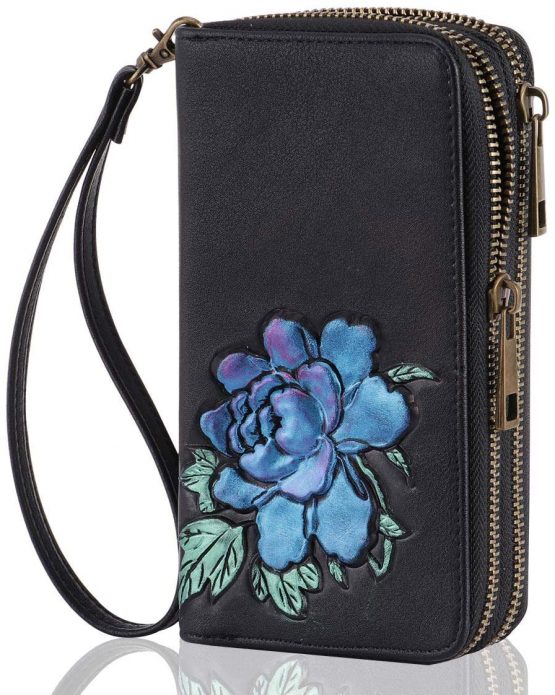 HAWEE Long Clutch Wallet for Women Dual Zipper Cellphone Holder Ladies Wristlet Purse with Multiple Card Slots for Coin Cash Bill