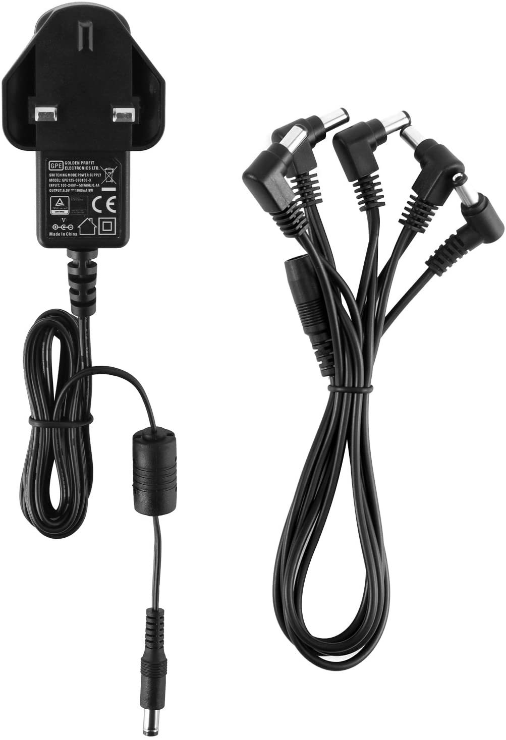 Pedal Power Supply Adapter DPA-1, Donner 9V DC 1A Tip Negative 5 Way Daisy Chain Cables for Effect Pedal, Black - Image 2
