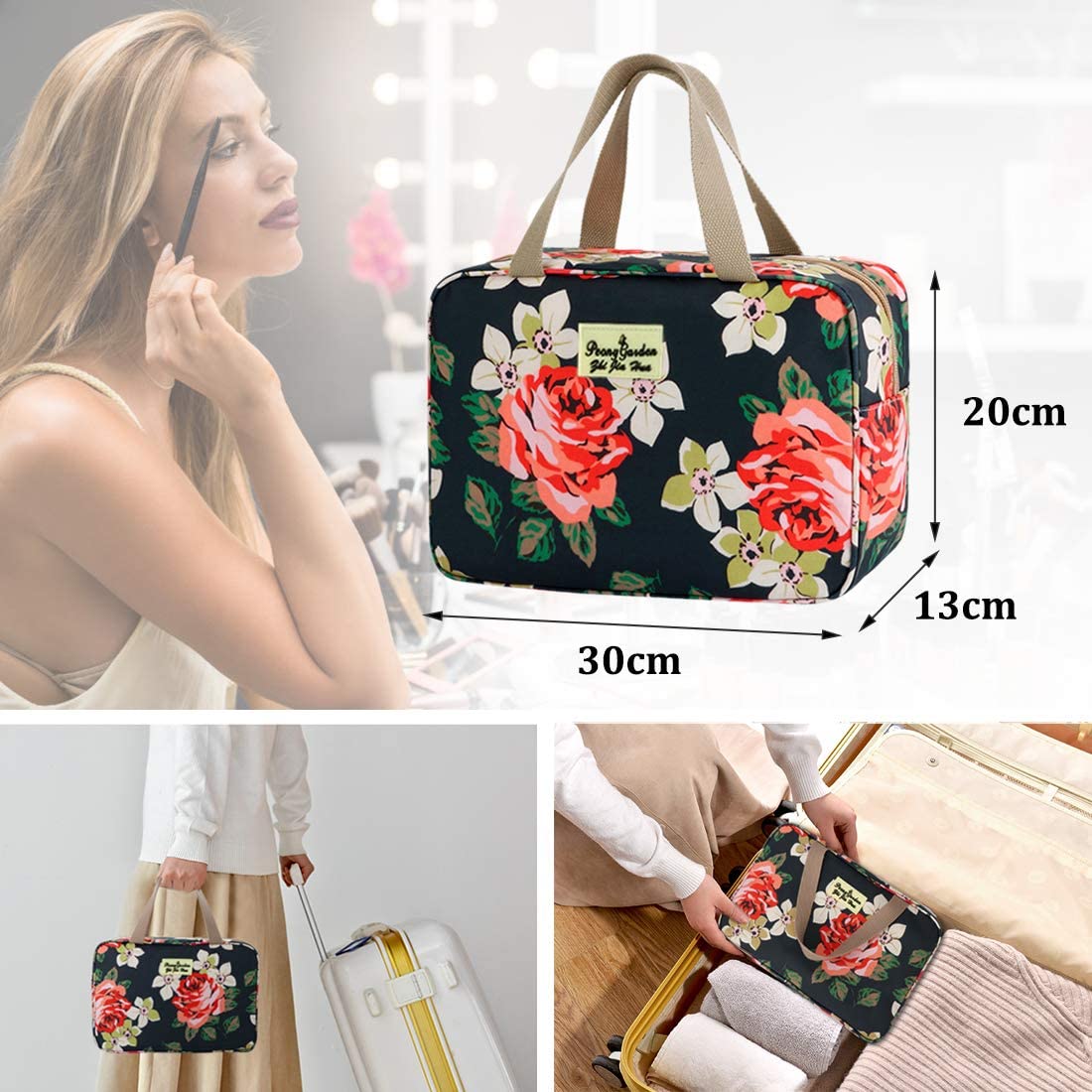 Toiletry Bag for Women Cosmetic Bag Large Toiletry Bag Navy Rose Toiletry Kit Leakproof Toiletry Bag for Girls Make Up Bag Floral Cosmetic Case (Navy Rose) - Image 4