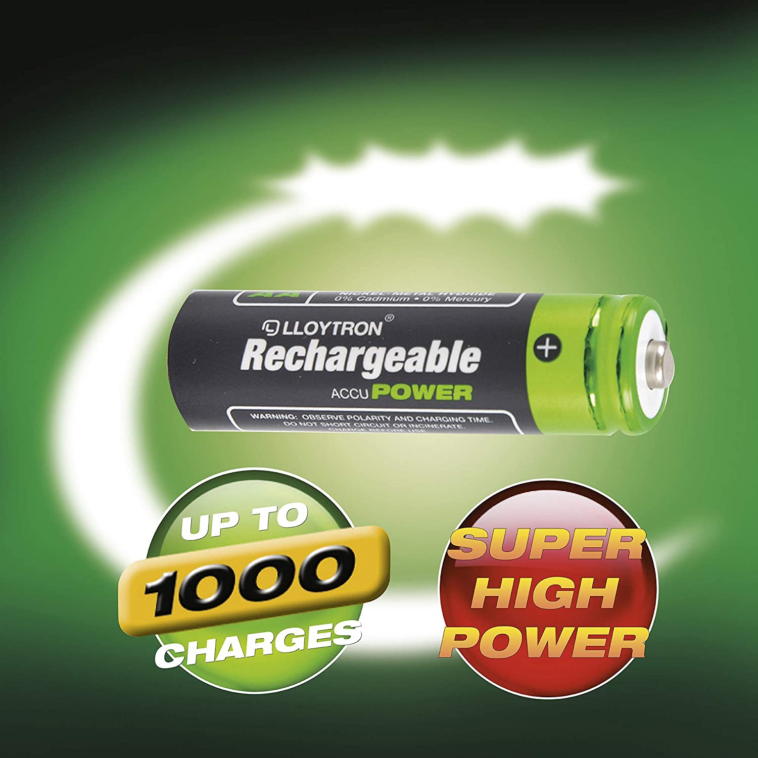 LLOYTRON NiMH Rechargeable AccuPower Batteries / AA Size / 800mAh / 4 Pack - B011, Black Green, AA 800mAh (4 Pack) - Image 3