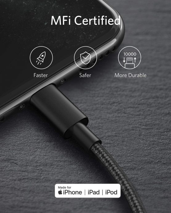 USB C to Lightning Cable, Anker New Nylon USB-C to Lightning Charging Cord for [Apple MFi Certified] for iPhone 11 Pro/X/XS/XR / 8 Plus/AirPods Pro, Supports Power Delivery (3.3ft, Black) - Image 4
