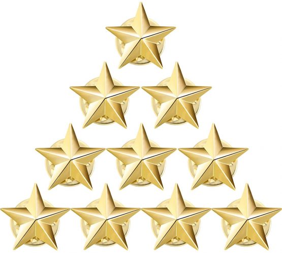 10 Pieces Star Badge Lapel Pin for 4th of July Memorial Day Veterans Day Party Independence Day Celebration Labor Day Theme Party Costume Decorations (Gold)