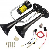 GAMPRO 12V 150db Air horn, Chrome Zinc Dual Trumpet Air Horn with Compressor for Any 12V Vehicles Trucks Lorrys Trains Boats Cars Vans (black)