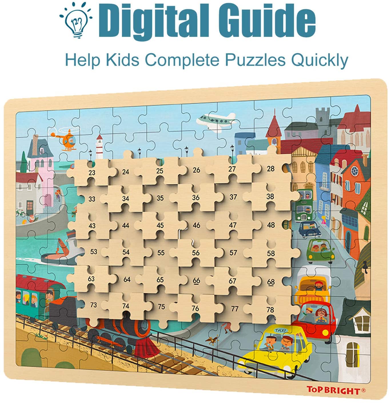 TOP BRIGHT 100 Piece Wooden Jigsaw Puzzles for Kids 3 4 5 Year Old