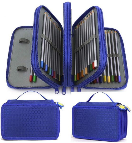 72-Slots Large Capacity Pencil Case Bag 4-Layer Pen Pencil Case Pouch Holder for Teen Boys Girls, Big Capacity Pencil Pen Case with Handle Zipper Stationery Desk Organizer for School Office Supplies