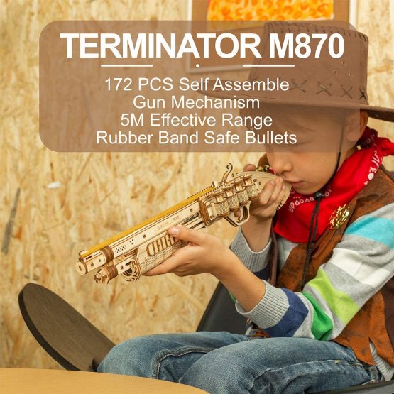 ROBOTIME Wooden Model Kits for Adults Rubber Band Gun 3D Puzzle - TERMINATOR M870 Mechanical Building Construction Wooden Jigsaw Sets - Image 2