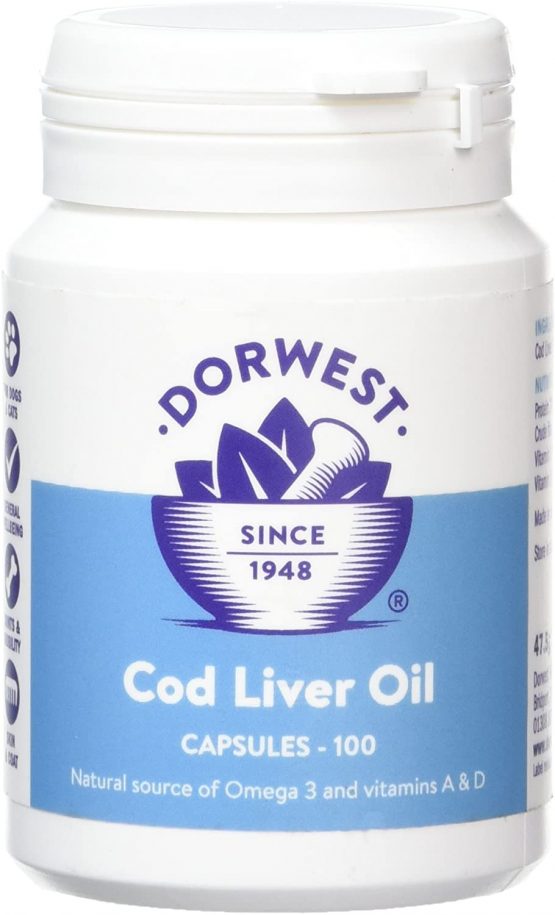 Dorwest Herbs Cod Liver Oil Capsules for Dogs and Cats 100 Capsules