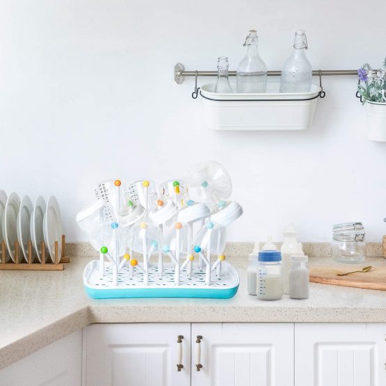 Baby Bottle Drying Rack with Removable Water Tray Termichy Countertop Bottle Holder for Baby and Toddler (Blue) - Image 2