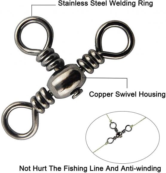 OROOTL Fishing Snap Swivels Box Kit - 150pcs 5 Types Sea Fishing Swivels with Safety Nice Snap,Barrel Swivel Snap,Cross-Line Triple Barrel Swivel Ball Bearing Swivel Fishing Terminal Tackle Kit - Image 3