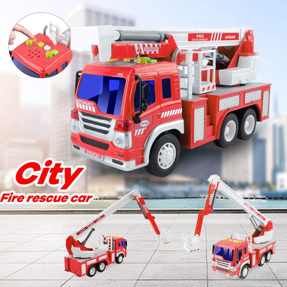 GizmoVine Fire Engine Toys, Large Fire Truck with Lights Sound Rescue Ladder, Friction Powered Large Toy Firetruck - Image 2