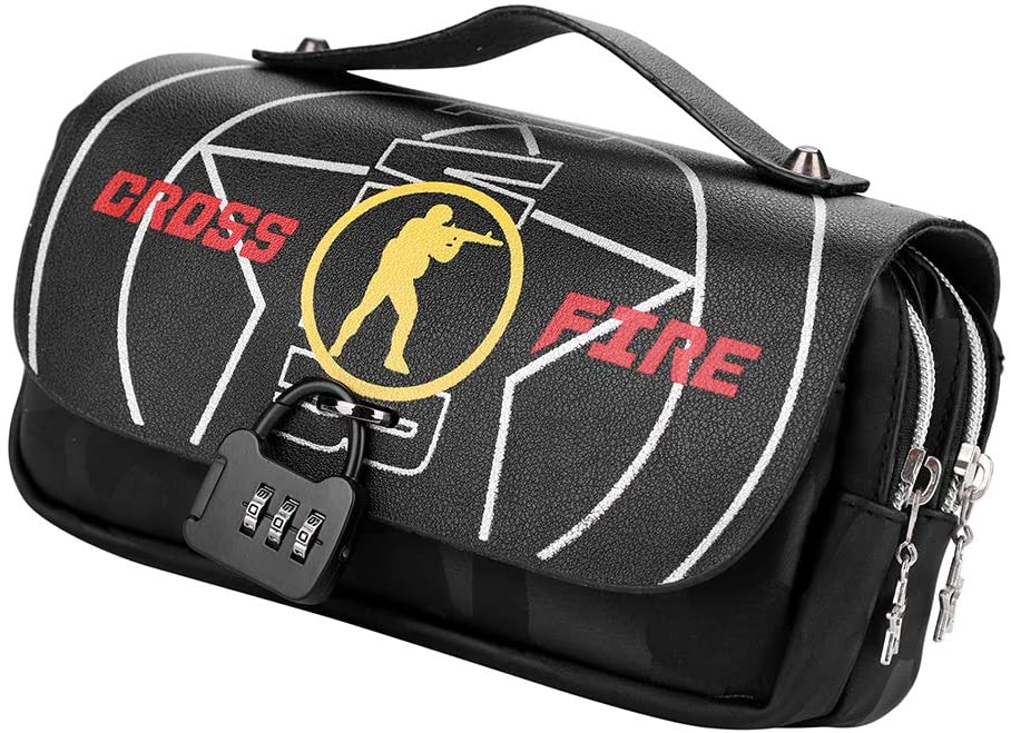Boys Pencil Case with Lock Large Capacity Pencil Pen Bag Zipper Punch Waterproof Portable Students Stationery Organizer Bag with Handle Free Wrist Strap for Gel Pens Ballpoint Pens Colour Pens Storage