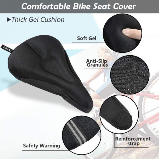 Zacro Gel Bike Seat Cover - Extra Soft Gel Bicycle Seat Cover - Bike Saddle Cushion with Water & Dust Resistant Cover with Reflective Strips - Image 2