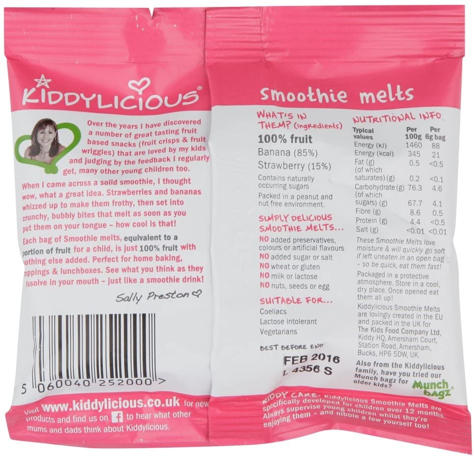 Kiddylicious Strawberry & Banana Smoothie Melts - Delicious Snacks for Kids - Suitable for 12+ Months - 16 Packs - Image 4