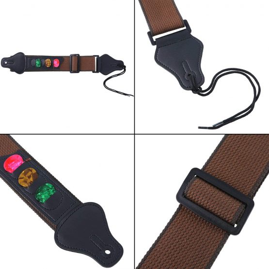 Guitar Strap,Bass Strap Cotton Leather 5cm Width and Adjustable Length from 95cm to 158cm Belt with Pick Holders for Guitar Folk Acoustic Guitar Electric Guitar Bass Guitar - Image 3