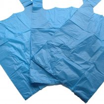 GP Globe Packaging 100 x Strong 11x17x21" Blue Plastic Vest Carrier Bags, 18mu, 1