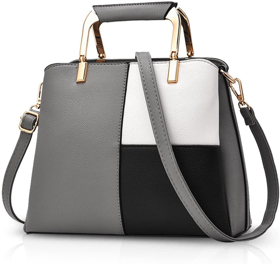 NICOLE&DORIS Women Color Simple Handbags Shoulder Bag Crossbody Messenger Bag Tote Satchel for Lady PU Leather Dark Gray