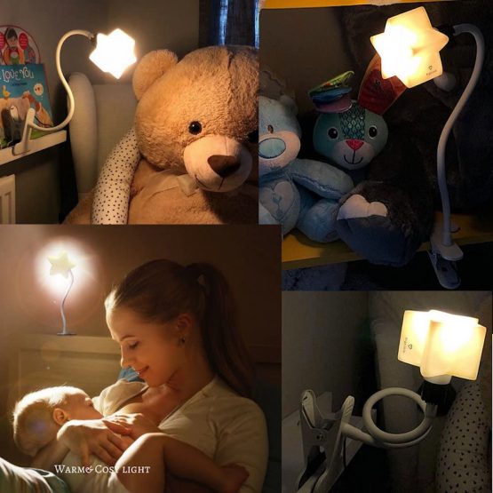 LED Clip-On Star Lamp with 4 Brightness Levels for Kid’s Room – Portable Gooseneck Kids Lamps Perfect for Breastfeeding & Reading – Safe & Eco-Friendly Dimmable Night Light & Desk Lamp by ErgoJoJo - Image 4