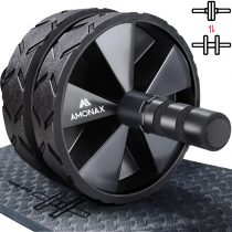 Amonax Convertible Ab Wheel Roller with Large Knee Mat for Core Abs Rollout Exercise. Double Wheel Set with Dual Fitness Strength Training Modes at Gym or Home