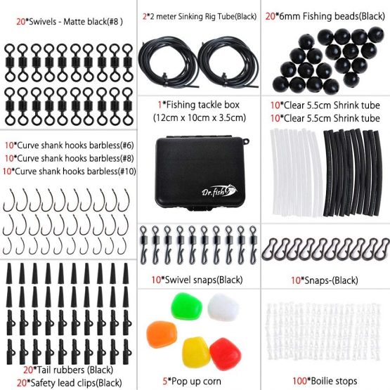 Dr 278pcs Carp Fishing Tackle Job Lot in Box Clips Hooks Quick Change Swivel Links Shrink Tubes Rubbers Terminal Tackles, Green Black - Image 2