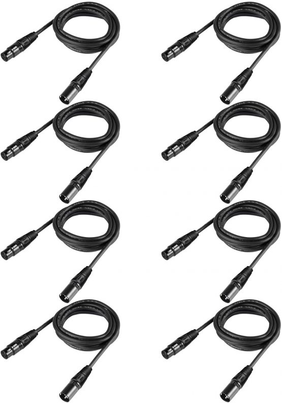 Neewer 8 Pack 6.5 feet/2 meters DMX Stage Light Cable Wires with 3 Pin Signal XLR Male to Female Connection for Moving Head Light Par Light Spotlight with XLR Input and Output