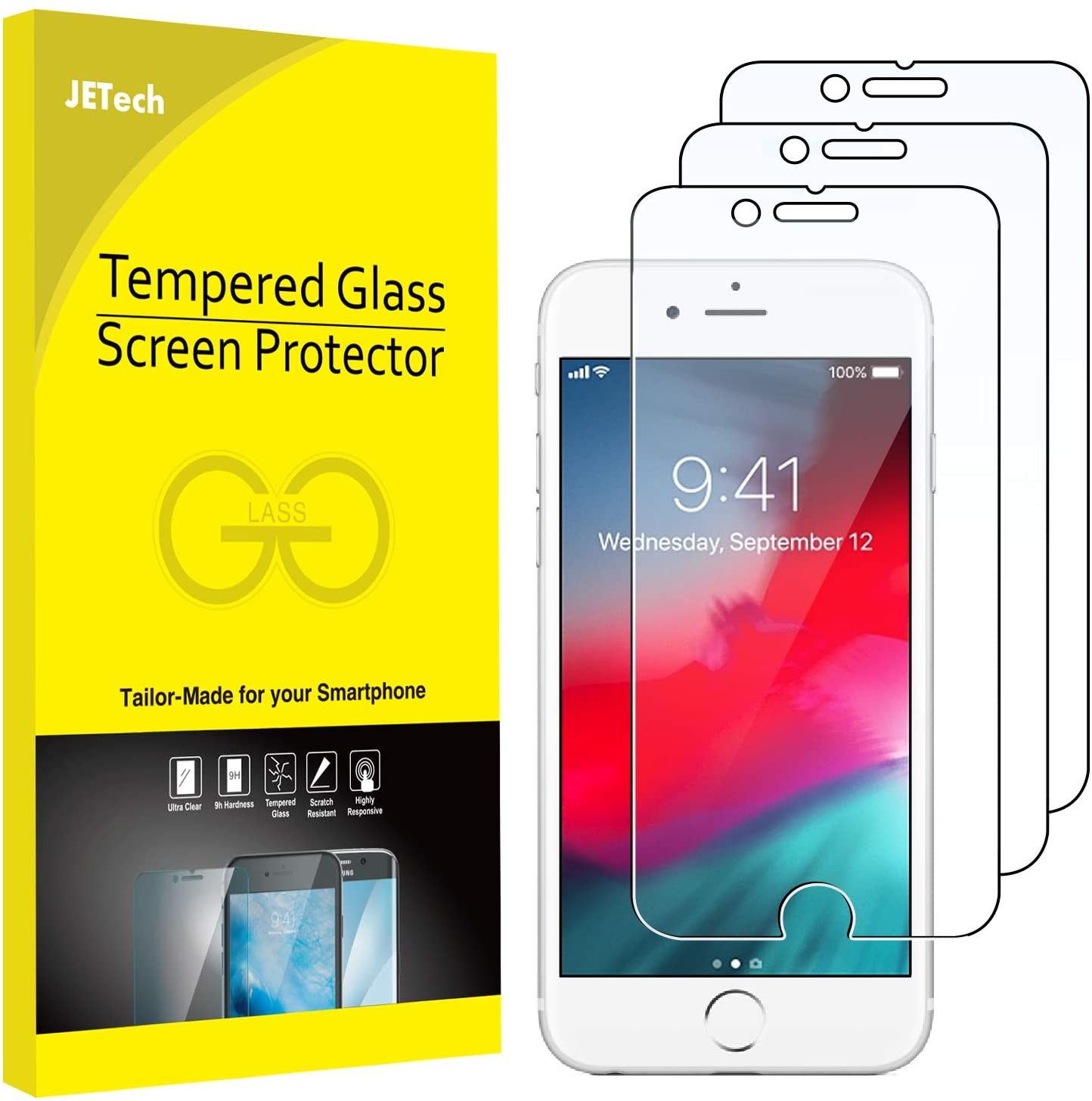 JETech 3-Pack Screen Protector for iPhone SE 3/2 (2022/2020 Edition), iPhone 8/7/6s/6, Tempered Glass Film, 4.7-Inch
