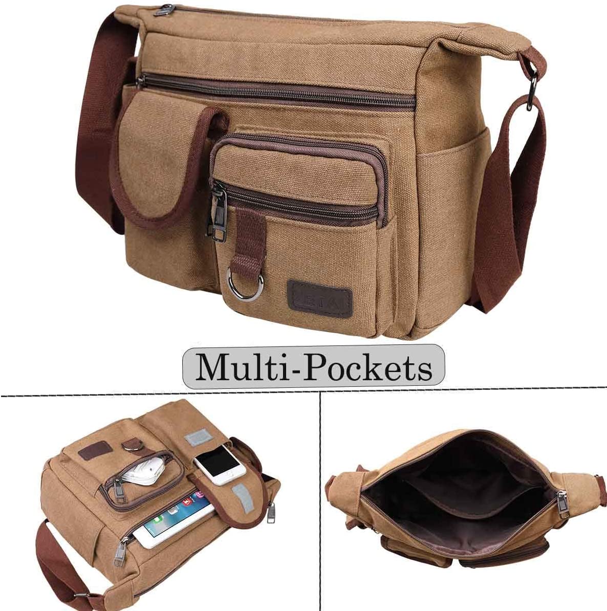 BOMKEE Canvas Messenger Bags Shoulder Crossbody Satchel Mens Vintage Casual Notebook Waterproof Day Bag for Travel Weekender - Image 4