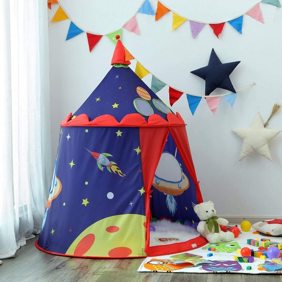 SONGMICS Prince Castle Play Tent for Boys Toddlers, Indoor and Outdoor Playhouse, Portable Pop Up Play Teepee with Carry Bag, Gift for Kids, EN71 Certified, Blue LPT01BU - Image 2