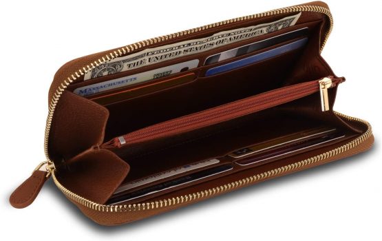 Otto Angelino Genuine Leather Zippered Clutch Purse with Phone Compatible Slots Wallet - Image 2