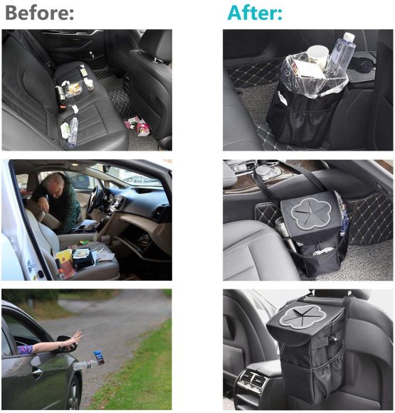 MOSFiATA Car Rubbish Bin, Foldable and Waterproof Auto Trash Bag 10L Oxford with Lid and Side Pockets,Car Boot Organiser for Car/SUV/Truck/Minivan/Auto - Image 4