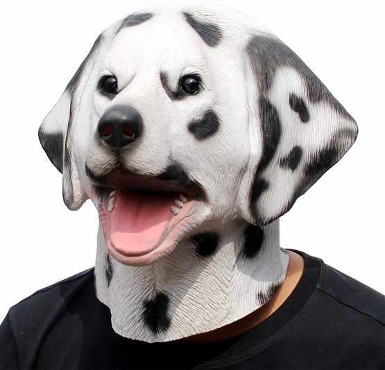 CreepyParty Dalmatian Mask Dog Head Latex Realistic Animal Full Head Masks Fancy Dress for Halloween Costume Party Carnival Cosplays