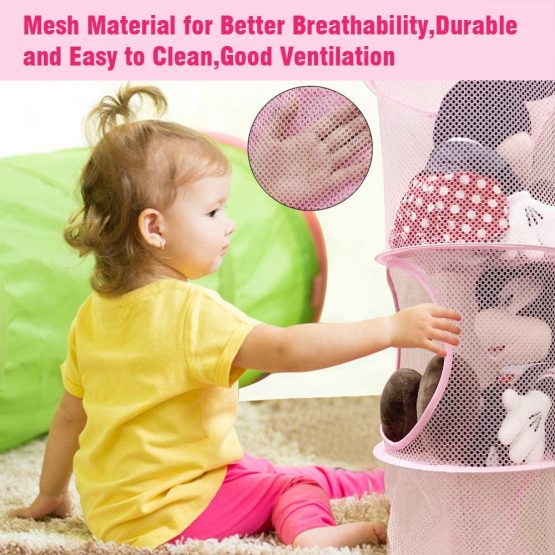 Heqishun 4 Pack Hanging Storage Basket with 4 S Hooks, Foldable Space Saver Bags Organizer Kids Mesh Storage Box Basket for Wardrobe, Bathroom and Kitchen - Image 2