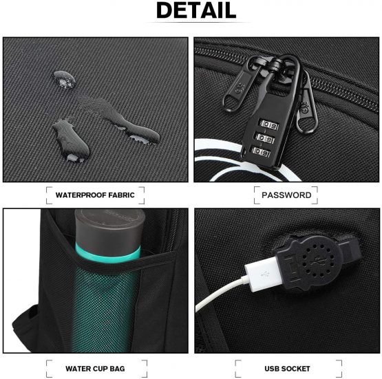 Kono School Backpack Durable 15.6 inch Laptop Rucksack,Waterproof College Anime Luminous Daypack Glow in the Dark (Black Set) - Image 3