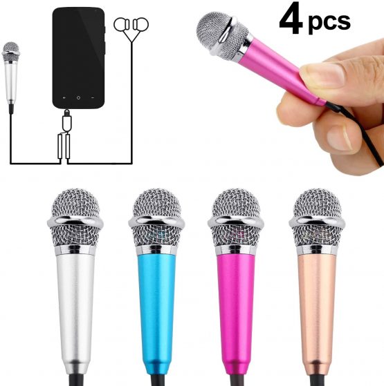 4 Pieces Mini Microphone Portable Vocal Microphone Mini Karaoke Microphone for Mobile Phone Laptop Notebook, 4 Colors
