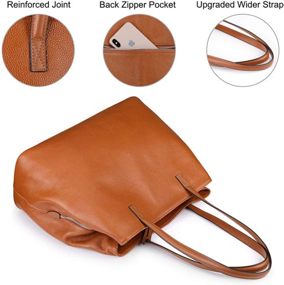 S-ZONE Women Soft Genuine Leather Handbag Large Capacity Shoulder Hobo Bag Fit for 13'' Laptop - Image 4