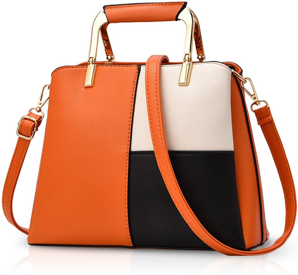 NICOLE&DORIS Women Handbags Top Handle Bag with Long Strap Crossbody Messenger Bag Tote Satchel for Ladies PU Leather Orange