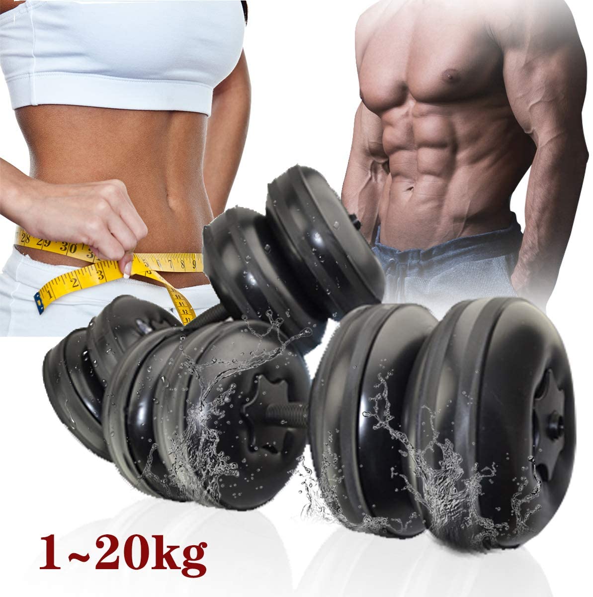 DEIRIS Water Filled Dumbbell Sets, Adjustable Weights 16~20kg, PVC Portable Foldable