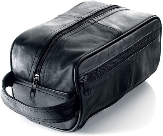 Men's Black Leather Toiletry Bag/Men's Wash Bag (WB3)