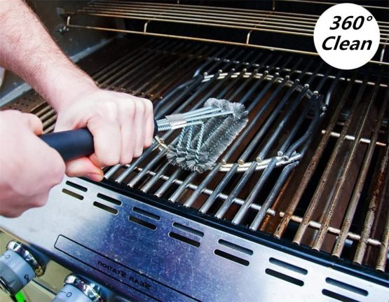COSORO Set of 3 BBQ Grill Brushs (with 1 Best 3 in 1 Heavy Duty Barbeque Stainless Steel Woven Wire 360°Cleanning BBQ Grill Brush+1 Grill Brush + 1 Removable Stainless Steel Silicone Brush) - Image 4