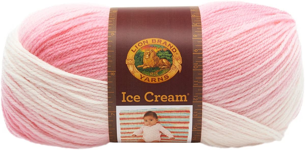 Lion Brand Yarn Company 100 Percent Acrylic Ice Cream Yarn, Strawberry, 923-207,10.89 x 10.89 x 22.32 cm, Pink