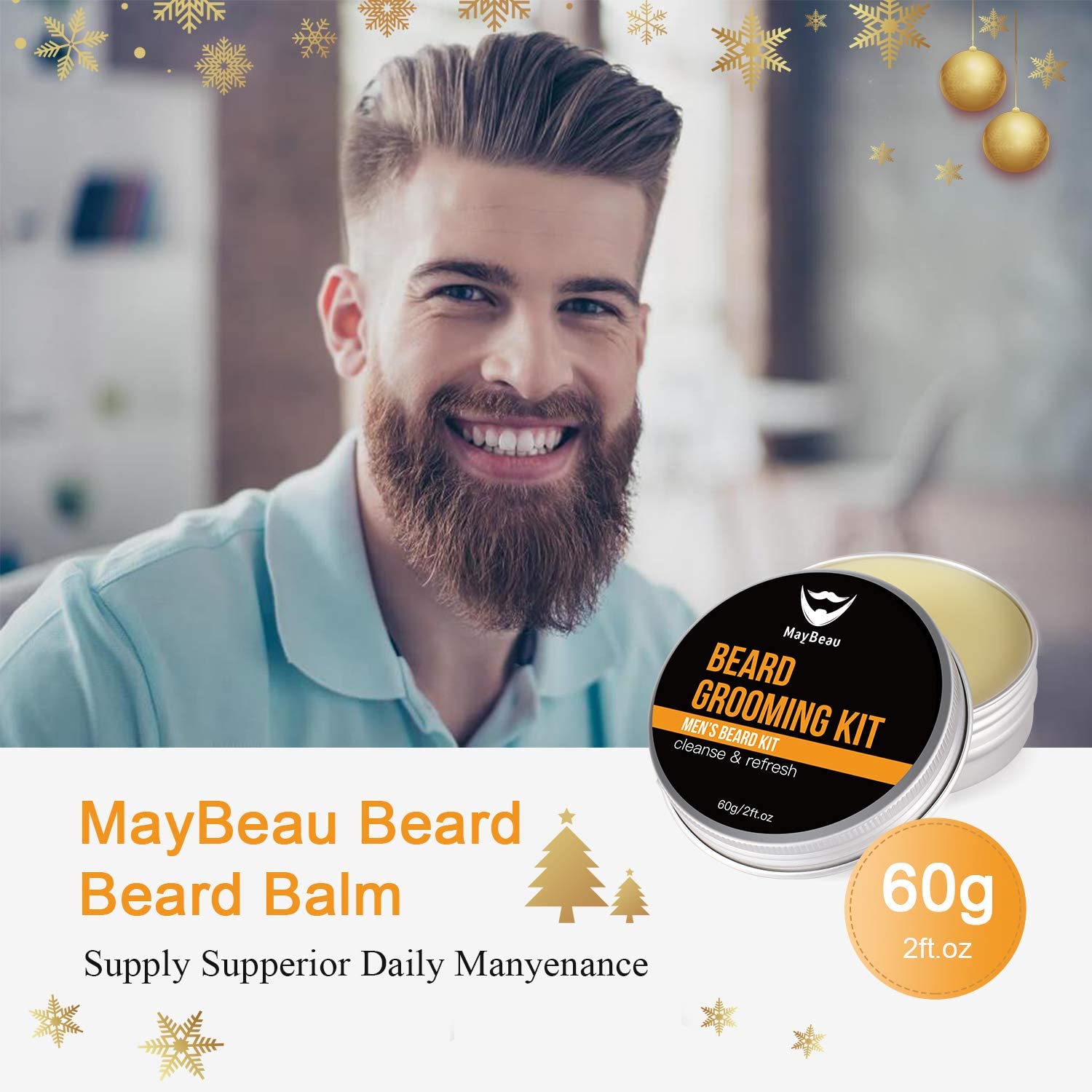 Beard Balm Kit MayBeau Beard Grooming Kit for Men-Contains Unscented ...