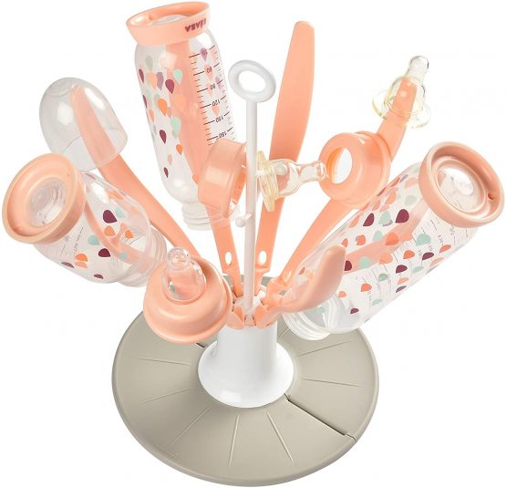 BÉABA - Foldable Baby Bottle Rack - for Drying 8 bottles and accessories - Compact and Transportable - Baby - Pink - Image 2