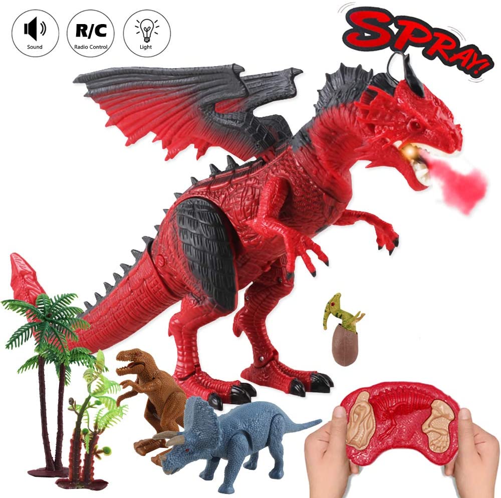 Educational Realistic Dinosaur Figures Play Set with Army toys Accessories for Kids deAO Dinosaur Toy Figure with Fire Breathing Effect Roaring Sound and Light Features Boys & Girls