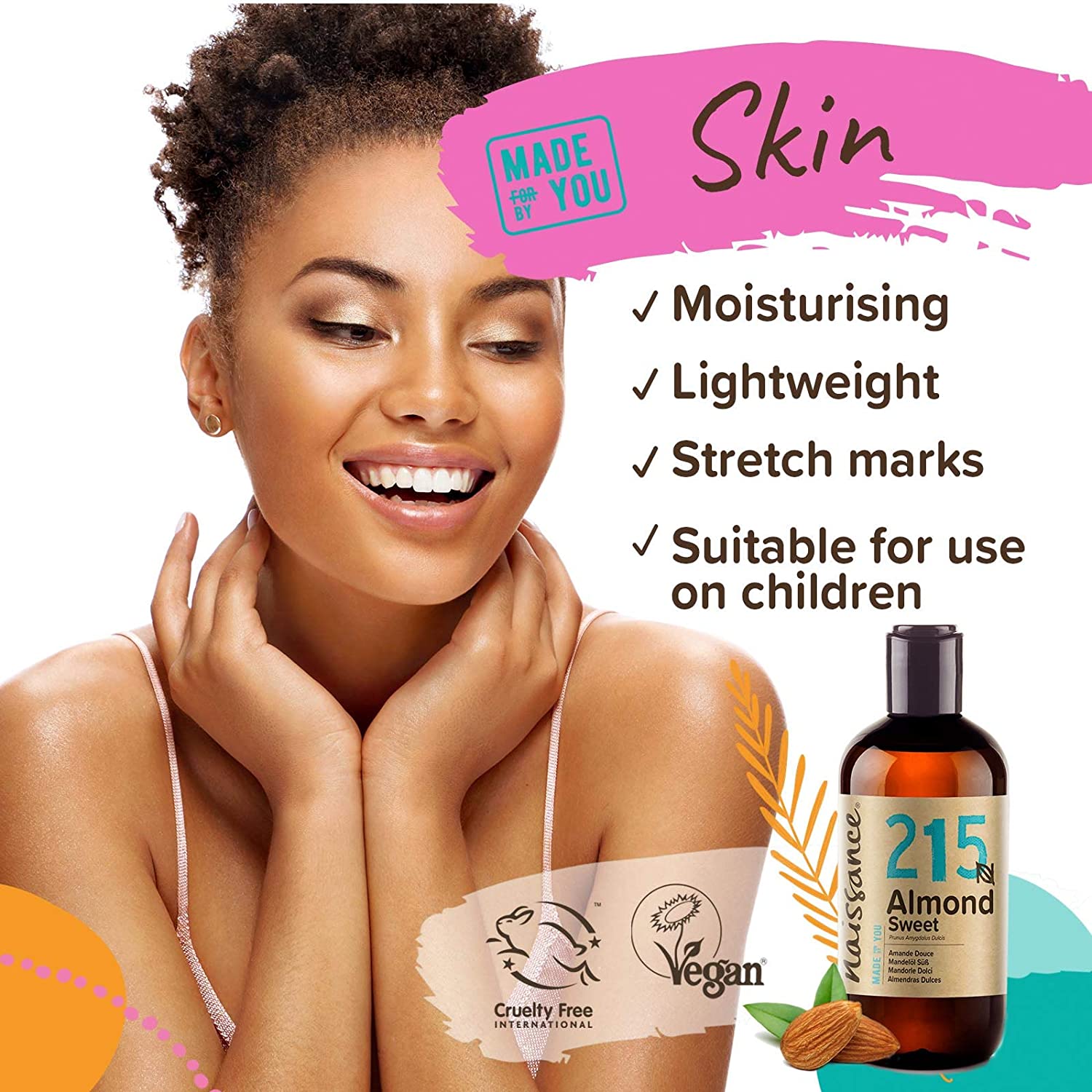 Naissance Sweet Almond Oil (no. 215) 250ml, for Skin Hair, Massage, Nails, Cuticles, Ears, Face, Body, Natural Skin Care - Image 2