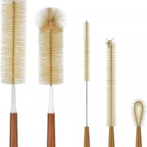 ALINK 5-Pack Bottle Brush Cleaner Set - Long Bamboo Handle Water Bottle Straw Cleaning Brush for Washing Narrow Neck Beer Wine Decanter, Baby/Sports Bottle, Kombucha,Thermos, Contigo, HydroFlask
