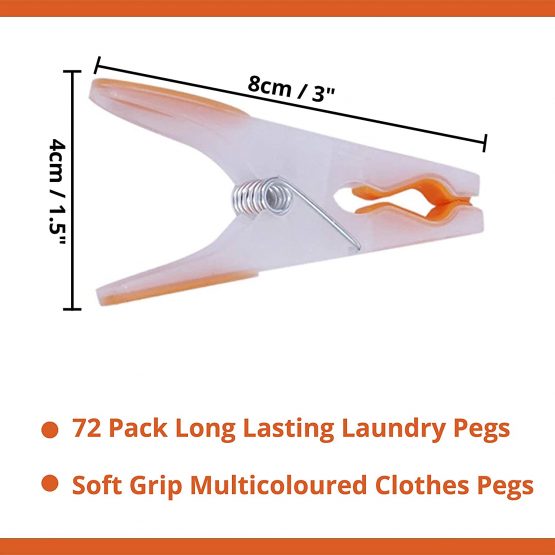 Kurelle 6 Dozen / 72 pcs Clothes Drying Strong Clips Laundry Home Pegs Windproof Clothes Pin Extra Large Non-slip Ergonomic Soft Rubber Grip Clothespins for Indoor Outdoor Washing Line Laundry Racks - Image 2