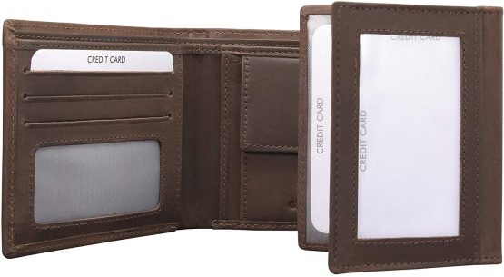 Koruma Mens Premium Genuine Leather Bifold Wallet Smart Credit Card Blocker and Coin Pocket with RFID – Brown 3-in-1 Wallet - Image 4