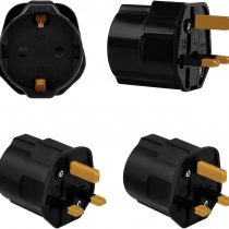 Incutex 2x Power Adapter EU to UK - Europe 2-Pin to 3-Pin UK - 13A Fuse - Travel Plug Socket European SchuKo in black